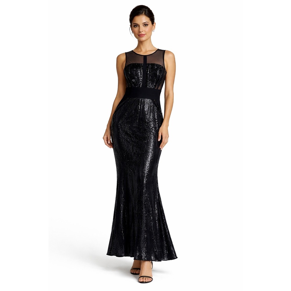 Calvin Klein Black Sequin Mesh Insert Trumpet Hem… - image 1